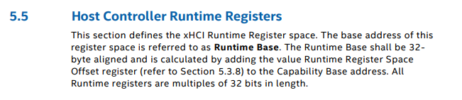 Intel xHCI - Host Controller Runtime Registers
