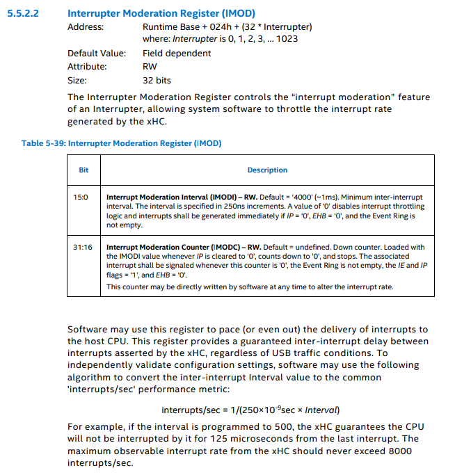 Intel xHCI - Interrupt Moderation Register
